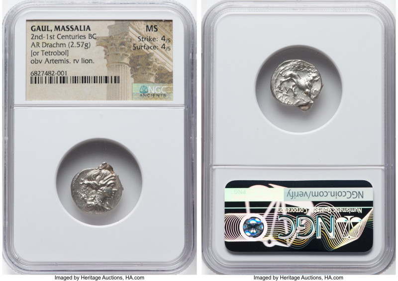 GAUL. Massalia. Ca. 2nd-1st centuries BC. AR drachm (16mm, 2.57 gm, 7h). NGC MS ...