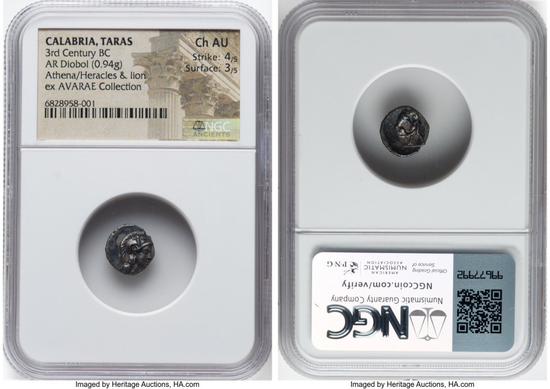 CALABRIA. Tarentum. Ca. 3rd century BC. AR diobol (11mm, 0.94 gm, 6h). NGC Choic...