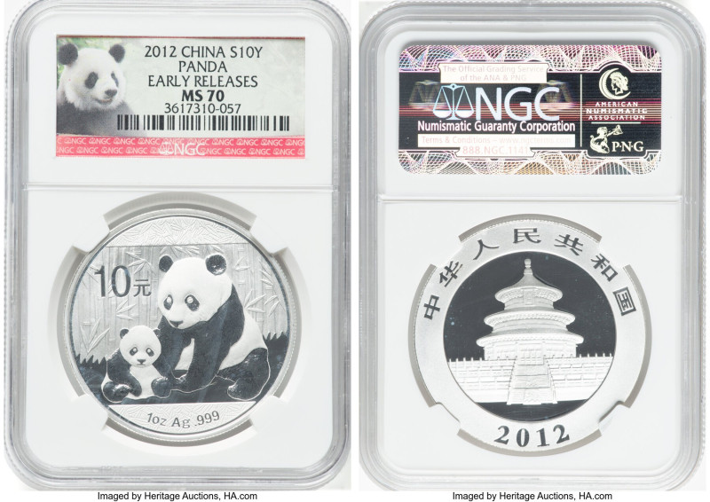 People's Republic 5-Piece Lot of Certified silver "Panda" 10 Yuan (1 oz) 2012 MS...