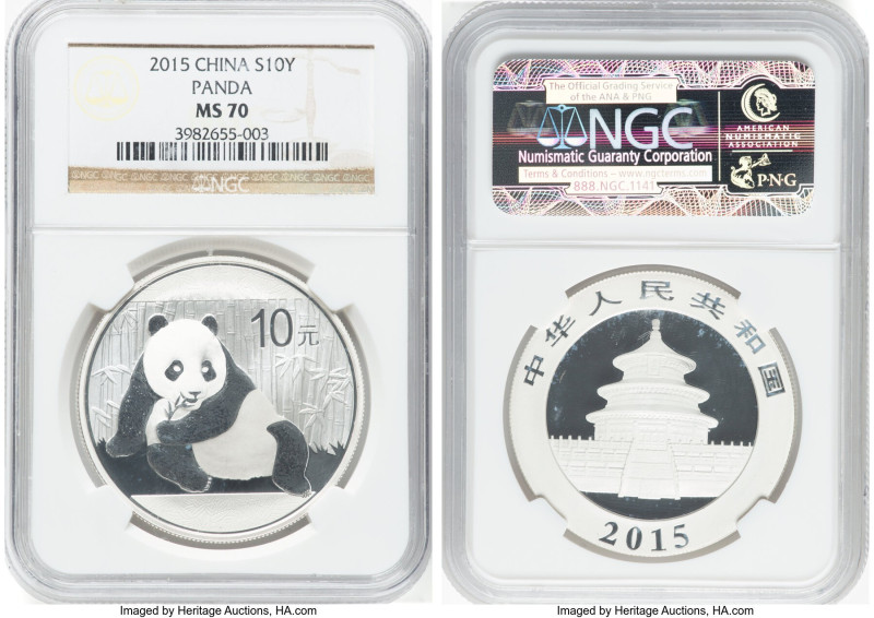 People's Republic 4-Piece Lot of Certified silver "Panda" 10 Yuan 2015 MS70 NGC,...