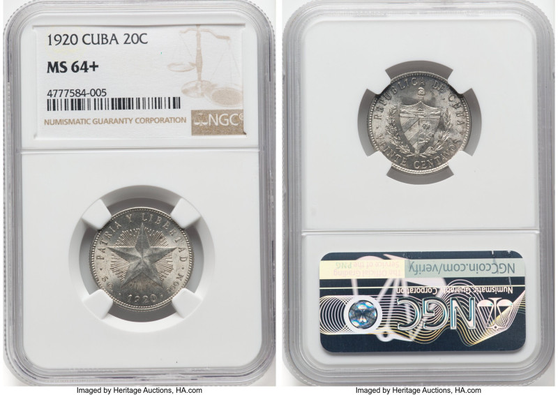 Republic 20 Centavos 1920 MS64+ NGC, Philadelphia mint, KM13.2. HID09801242017 ©...