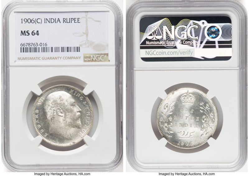 British India. Edward VII Rupee 1906-(c) MS64 NGC, Calcutta mint, KM508. HID0980...