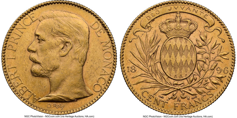 Albert I gold 100 Francs 1896-A AU58 NGC, Paris mint, KM105, Fr-13. Mintage: 20,...