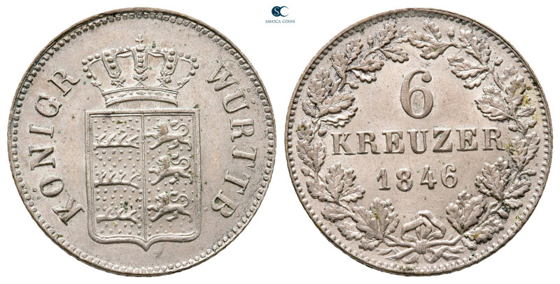 Germany. Württemberg. Wilhelm I AD 1816-1864. 
6 Kreuzer AR 1846

20 mm, 2,72...