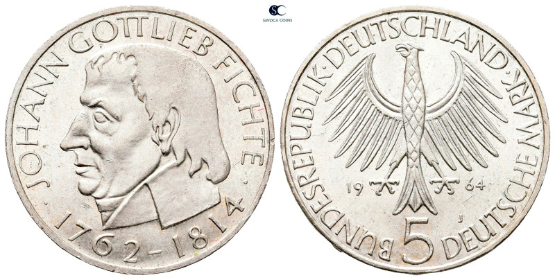 Germany. Bundesrepublik Deutschland AD 1964. J
5 Mark AR

29 mm, 11,21 g

...