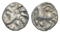 CELTIC. Central Europe. Vindelici. Circa 2nd-1st century BC. Quinarius (Silver, 11.50 mm, 1.69 g). 'Büschelquinar' type. Celticized male head with lon...