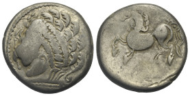 CELTIC. Central Europe. Noricum? 2nd-1st centuries BC. Tetradrachm (Silver, 23.43 mm, 8.95 g). Wreathed, diademed and beardless head left. Rev. Horse ...