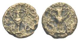 CALABRIA. Tarentum. Circa 281-209 BC (Bronze, 13.05 mm, 1.60 g). Kantharos; two stars. Rev. Kantharos; [TA] left. Vlasto 1822. HN Italy 1082. SNG ANS ...