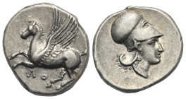 BRUTTIUM. Lokroi Epizephyrioi. Circa 350-275 BC. Stater (Silver, 21.70 mm, 8.66 g). Pegasos flying to left with both wings clearly seen; below, ΛΟ. Re...