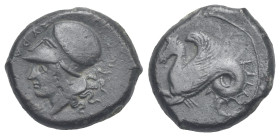 SICILY. Syracuse, Time of Dionysios I, circa 405-367 BC. Bronze (Bronze, 19.08 mm, 6.16 g). Head of Athena to left, wearing laureate Corinthian helmet...