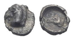 THRACE. Uncertain mint. Circa 500-450 BC. Hemiobol (Silver, 5.31 mm, 0.16 g) Head of horse left. Rev. Head of ram left, ivy leaf below (not visible), ...