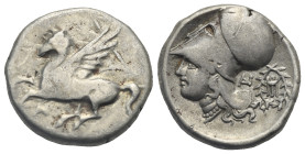 AKARNANIA. Anaktorion. Circa 350-300 BC. Stater (Silver, 20.85 mm, 8,37 g). Pegasus with straight wings flying to left; below, AN monogram. Rev. Head ...