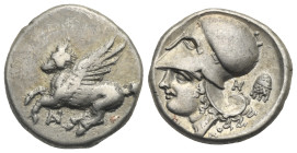 AKARNANIA. Anaktorion. Circa 320-280 BC. Stater (Silver, 21.00 mm, 8.45 g). Pegasos flying to left; below, monogram AN. Rev. Head of Athena to left, w...