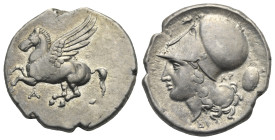 AKARNANIA. Argos Amphilochikon. Circa 330-280 BC. Stater (Silver, 23.00 mm, 8.32 g). Pegasos flying to left; below, A. Rev. Head of Athena to left, we...