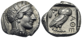ATTICA. Athens. Circa 454-404 BC. Tetradrachm (Silver, 25.70 mm, 17.14 g) Head of Athena right, wearing crested Attic helmet decorated with palmette a...