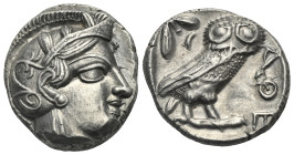 ATTICA. Athens. Circa 454-404 BC. Tetradrachm (Silver, 24.84 mm, 17.18 g) Head of Athena right, wearing crested Attic helmet decorated with palmette a...