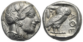ATTICA. Athens. Circa 454-404 BC. Tetradrachm (Silver, 23.20 mm, 17.20 g). Head of Athena right, wearing crested Attic helmet decorated with palmette,...