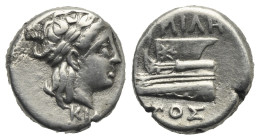 BITHYNIA. Kios. Circa 345-315 BC. Hemidrachm (Silver, 12.02 mm, 2.40 g) struck under the magistrate Miletos. Laureate head of Apollo right, KIA below ...