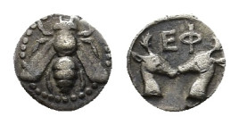 IONIA, Ephesos. Circa 390-325 BC. Diobol (Silver, 9.96 mm, 1.1 g). Bee within a dotted border. Rev. Confronted heads of stags; EΦ above. SNG Copenhage...