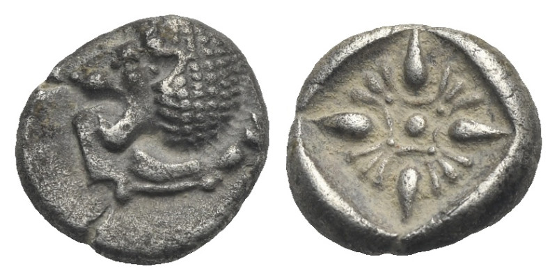 IONIA. Miletos. Circa 525-475 BC. Obol (Silver, 9.58 mm, 1.02 g). Forepart of li...