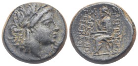 IONIA. Smyrna. Circa 190-175 BC. Bronze (AE, 20.48 mm, 9.54 g) struck under the magistrates Charixenos and Trikkas. Laureate head of Apollo right, A b...
