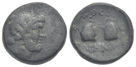 CARIA. Tabae. Civic issue, circa 1st century BC (Bronze, 16.77 mm, 6.11 g). Laureate head of Zeus right. Rev. Piloi of Dioskouri, stars above, ΤΑΒHNΩΝ...