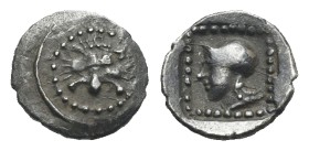 DYNASTS OF LYCIA. Uncertain dynast or mint. Circa 520-460 BC. Hemiobol (Silver, 8.15 mm, 0.31 g). Lion’s scalp facing within double dotted and linear ...