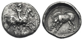 PAMPHYLIA. Aspendos. Circa 420-360 BC. Drachm (Silver, 18.93 mm, 5.33 g) Warrior riding on rearing horse to right, hurling spear with the right hand. ...