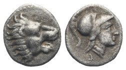 PAMPHYLIA. Side. Circa 400-380 BC. Obol (Silver, 9.76 mm, 0.71 g). Head of lion right. Rev. Helmeted head of Athena right. SNG France 731–8. SNG von A...