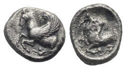 CILICIA. Kelenderis. Circa 440-430 BC. Obol (Silver, 9.01 mm, 0.87 g). Forepart of Pegasos to left. Rev. Forepart of goat kneeling to left, head turne...