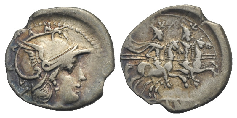 Anonymous, after 211 BC. Denarius (Silver, 19.26 mm, 3.16 g) Rome mint. Head of ...