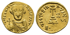 Constans II, 641-668. Solidus (Gold, 18.95 mm, 4.00 g). Constantinople, dated IY 7 (= 648/9). ∂ N CONSƮANƮINЧS P P AV Half-length bust facing, wearing...