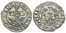 ARMENIA, Cilician Armenia. Royal. Levon I, 1198-1219. Tram (Silver, 22,535 mm, 2.95 g,). Levon I seated facing on throne decorated with lions, holding...