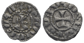 ARMENIA. Cilician Armenia. Royal. Hetoum II, 1289-1306. Denier (Billon, 15.38 mm, 0.55 g). Crowned bust facing / Cross potent, crescent to left in low...