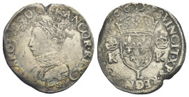 FRANCE. Royal. Charles IX, 1560-1574. Teston 1566-L (Silver, 28.72 mm, 9.19 g). Bayonne, 4th type. KAROLVS. 9. D. G. FRANCOR. REX.) Laureated and cuir...