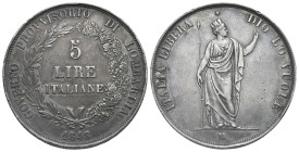 ITALY. Milano. Governo Provvisorio, 1848. 5 Lire 1848 (Silver, 38 mm, 24.87 g), Milan. ITALIA LIBERA * DIO LO VUOLE Italia standing facing, her head t...