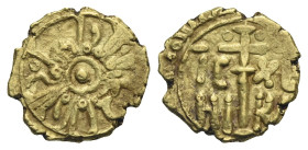 ITALY. Sicily. Ruggero II, 1130-1154. Tarì (Gold, 11.60 mm, 1.46 g). Palermo? After 1140. Around a central pellet and circle, "al-malik Rujjar al-muʿt...