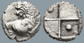 THRACE. Chersonesos. (Circa 386-338 BC).
AR Hemidrachm (13mm 1.94g)
Obv: Forepart of lion right, head left.
Rev: Quadripartite incuse square, with ...