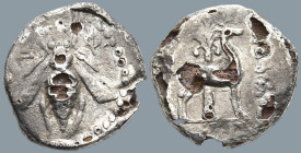 IONIA. Ephesos. (Circa 202-150 BC)
AR Fourrèe Drachm (18.4mm 3.12g)
Obv: Ε - Φ. Bee.
Rev: Stag standing right; palm tree in background.
SNG von Au...