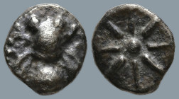 IONIA.Ephesos.(Circa 550-500 BC)
AR Hemiobol (6.9mm 0.28g)
Obv : Bee.
Rev : Star of eight rays within incuse square.
SNG Kayhan 136.