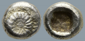 IONIA. Erythrai. (Circa 500-480 BC)
AR Diobol  or hemihekte ? (8.5mm 1.12g)
Obv: Stellate rosette
Rev: Rough square punch
Extremely Rare and proba...