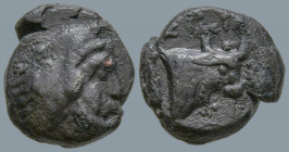 IONIA. Erythrai. (circa 400-370 BC).
AE Bronze (10.5mm 1.14g)
Obv: Head of Herakles to right, wearing lion skin headdress
Rev: Head of bull; behind...