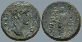 PHRYGIA. Eumenea. Tiberius (14–37 AD)
AE Bronze (20mm 6.86g)
Obv: ΣΕΒΑΣΤΟΣ. Laureate head of Tiberius (?), right
Rev: ΚΛΕΩΝ ΑΓΑΠΗΤΟϹ ΕΥΜΕΝΕΩΝ. Zeus...