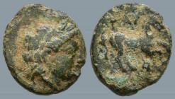 TROAS. Gargara. (Mid 4th-3rd centuries BC)
AE Bronze (8.8mm 0.54g)
Obv: Laureate head of Apollo right.
Rev: ΓAP. Horse prancing right, grape leaf b...