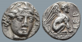 TROAS. Gergis (Circa 350-300 BC)
AR Obol (8.1mm 0.54g)
Obv: Laureate head of the Sibyl Herophile facing slightly right
Rev: Sphinx seated right; ΓE...