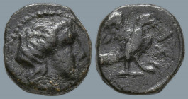 CARIA. Halikarnassos. (Mid 4th-3rd centuries BC).
AE Bronze (8.5mm 0.69g)
Obv: Laureate head of Apollo right.
Rev: ΑΛΙ. Eagle standing right, with ...