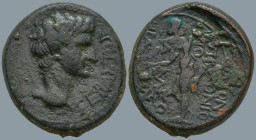 CARIA. Herakleia Salbake. Tiberius (14-37 AD)
AE Bronze (21mm 7.51g)
Obv: ΣΕΒΑΣΤΟΣ. Bare head of Tiberius (?), right
Rev: ΑΠΟΛΛΩΝΙΟΣ ΑΠΟΛΛΩΝΙΟΥ ΗΡΑ...