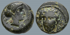 CARIA. Iasos. (4th-3rd centuries BC)
AE Bronze (10.2mm 1.15g)
Obv: Laureate head of Apollo facing slightly left.
Rev: IAΣI. Head of nymph right, wi...