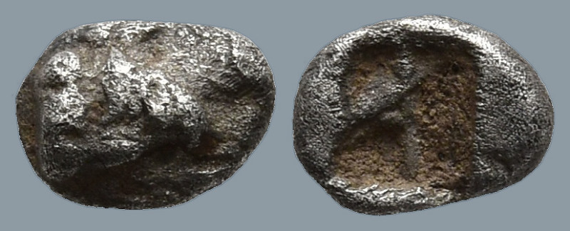 TROAS. Kebren. (5th century BC).
AR Hemitetartemorion (3.7mm 0.07g)
Obv: KEBR....