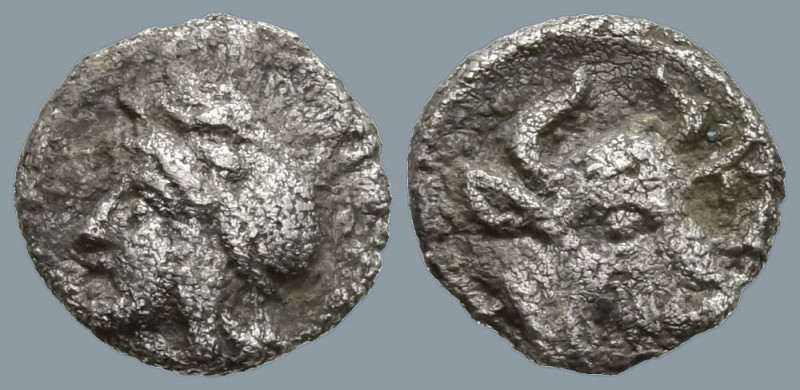 MYSIA. Kyzikos. ( Circa 450-400 BC).
AR Hemiobol (7.4mm 0.31g)
Obv: Head of At...